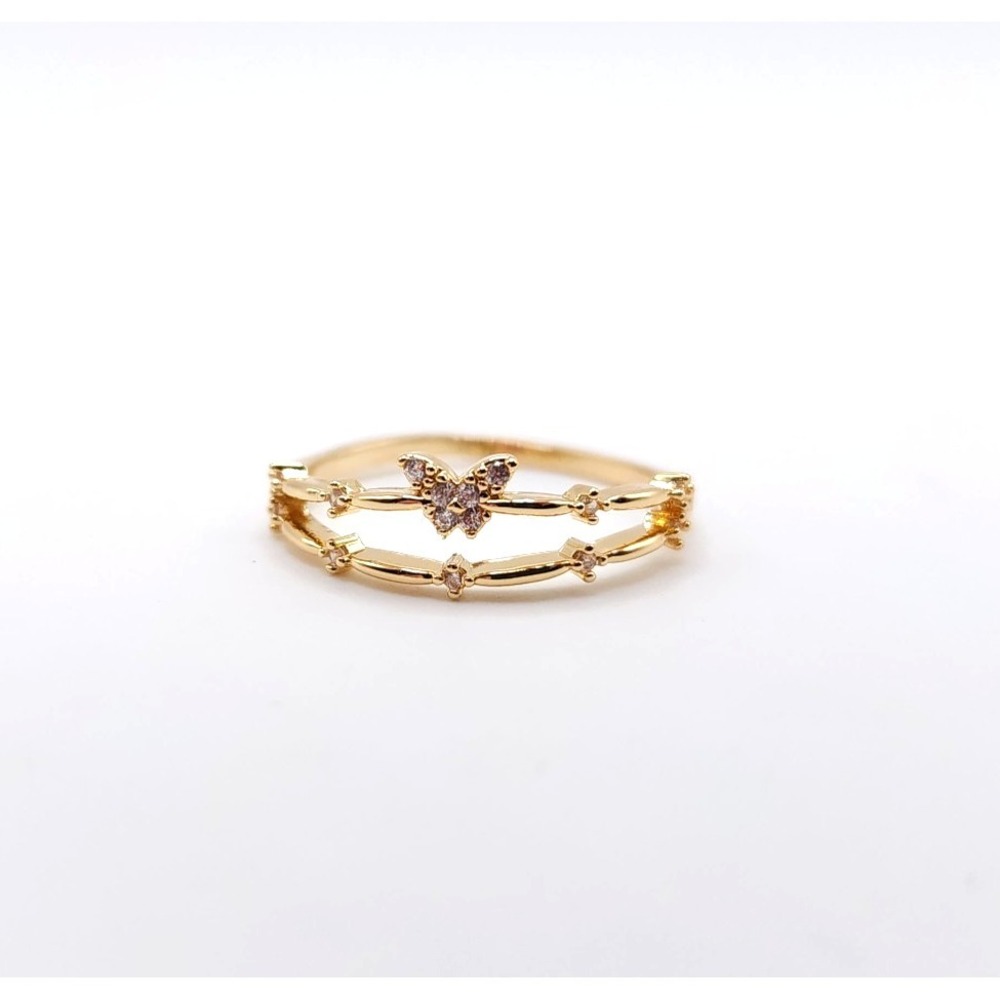 18K Gold Plated Butterfly Ring CZ Double Band‎ Size 6